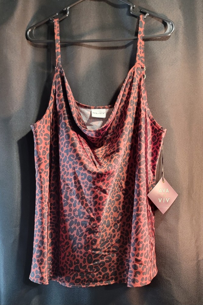 NWT Ava & Viv Animal Print Sleeveless Blouse Top Tank Cami Black Brown XXL