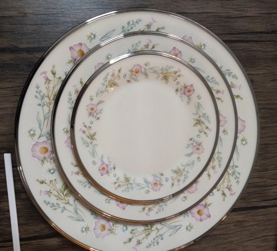 Lenox FLIRTATION China 3 piece Setting MINT Silver Trim, Dinner, Bread, Desert P