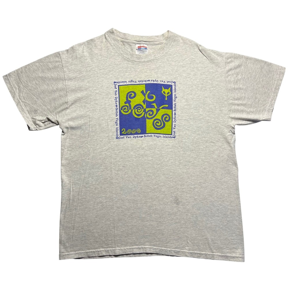 Vintage Foxy's Jost Van Dyke BVI 2000 Millennium T Shirt Mens L Hanes Gray