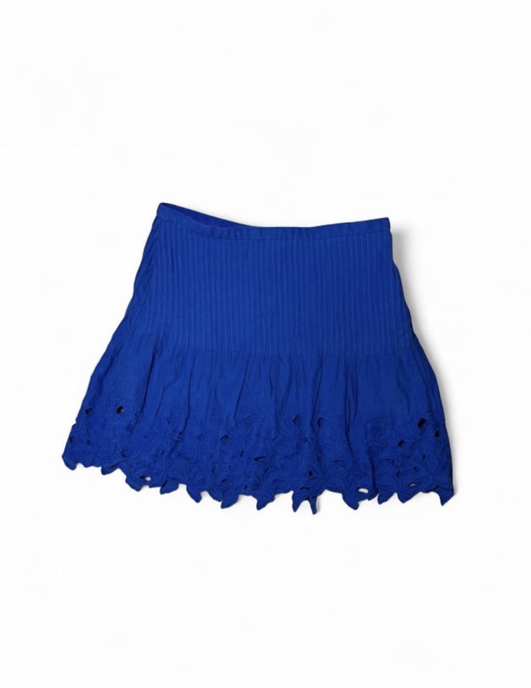 J. Crew Blue Eyelet Mini Skirt Cotton Embroidered Ruffle Hem Size 4