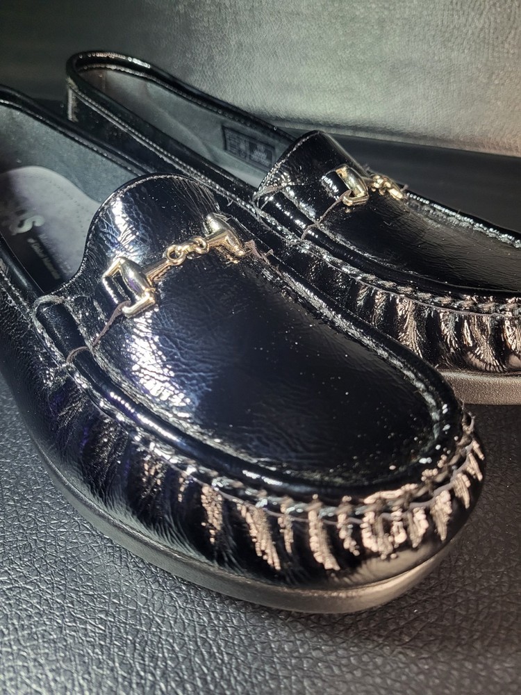 SAS Black Patent Metro Loafers Size 10 WW Silver Tone Horse-bit Tripad Mint**