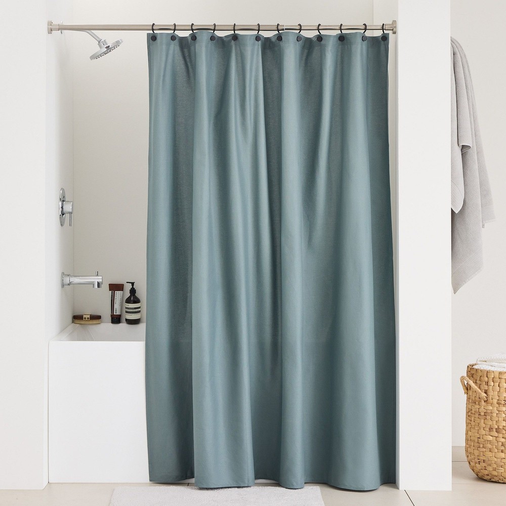 New West Elm Solid Canvas Shower Curtain | Blue