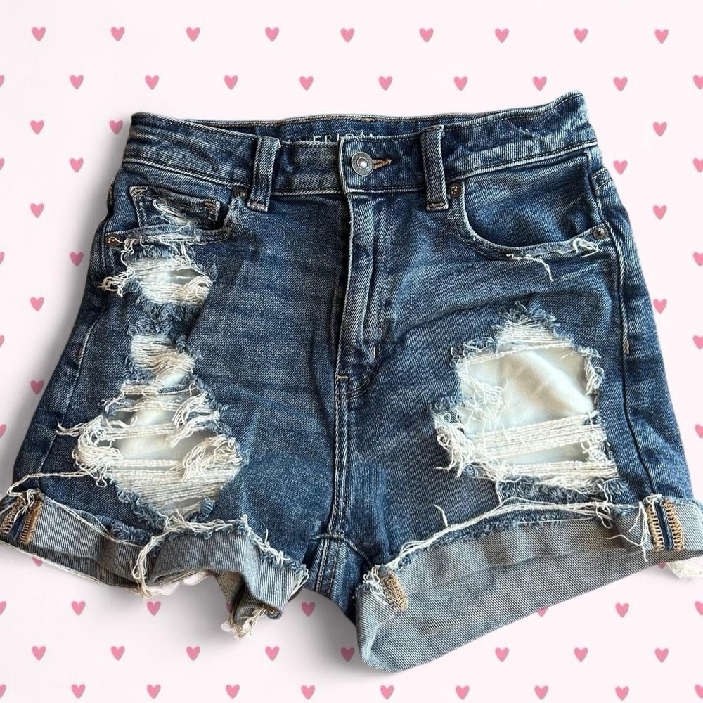 American Eagle Size 0 High Waisted Denim Shorts Distressed