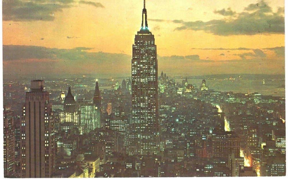 NYC Empire State Building Evening Panorama 1960 New York City