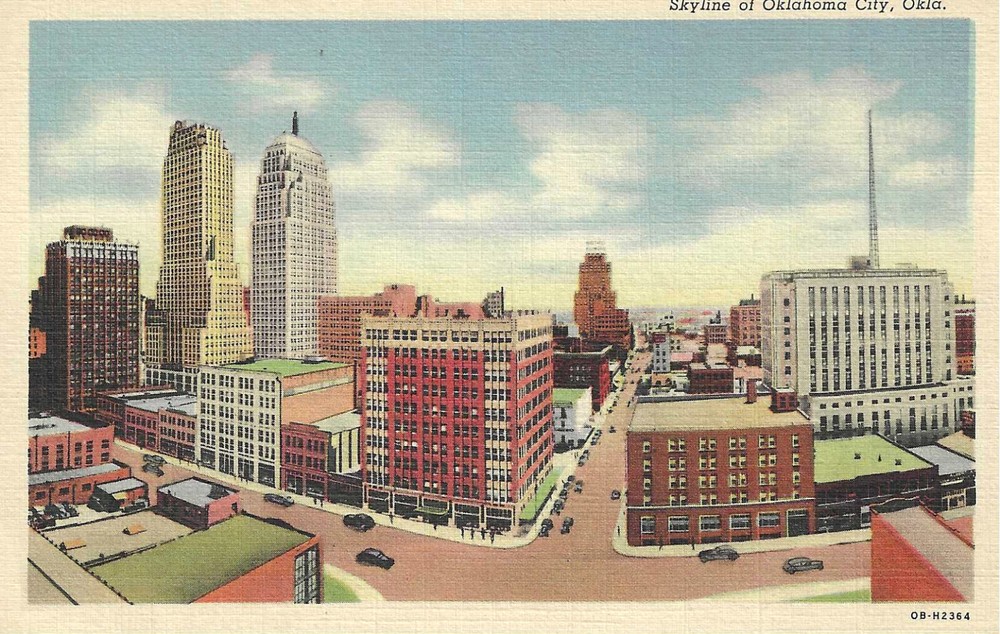 Oklahoma City, Oklahoma, Skyline, Skyscraper, Vintage WB Linen Postcard