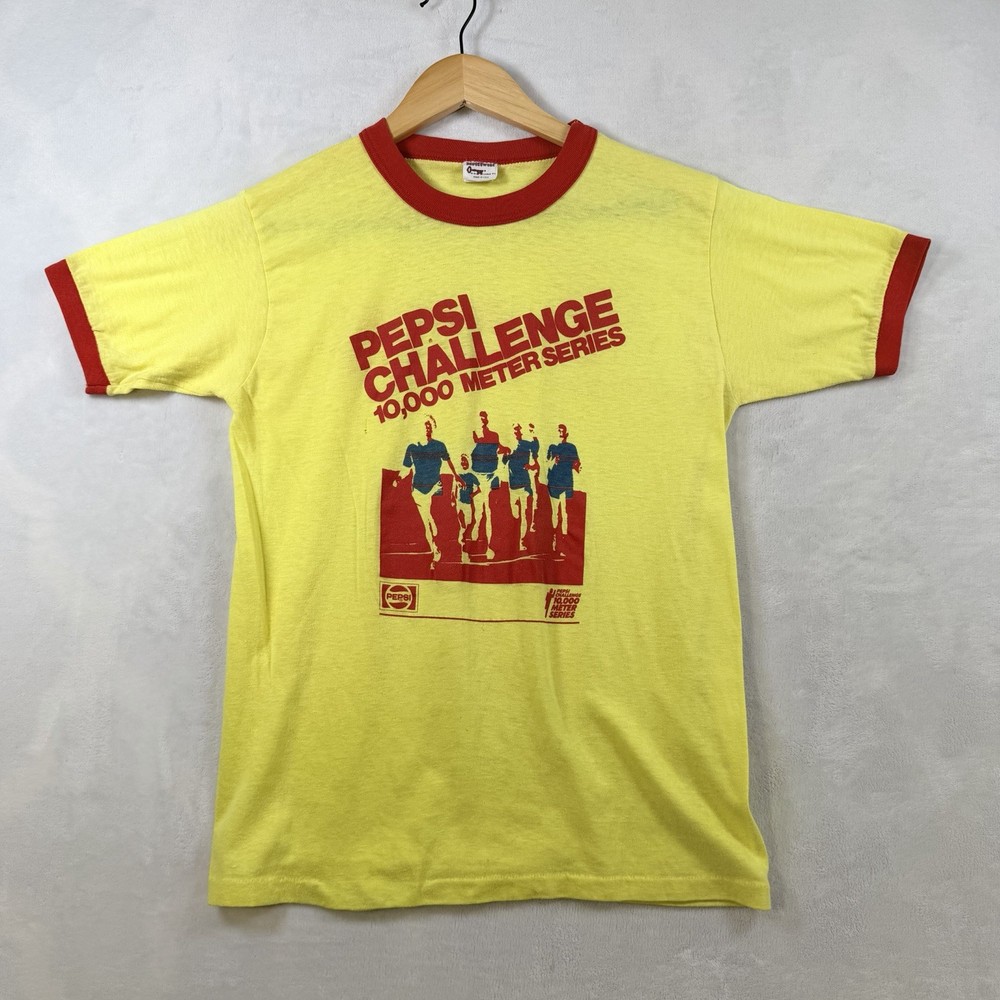 Vintage 80’s Pepsi Challenge Race Yellow Red Ringer T Shirt Size Large