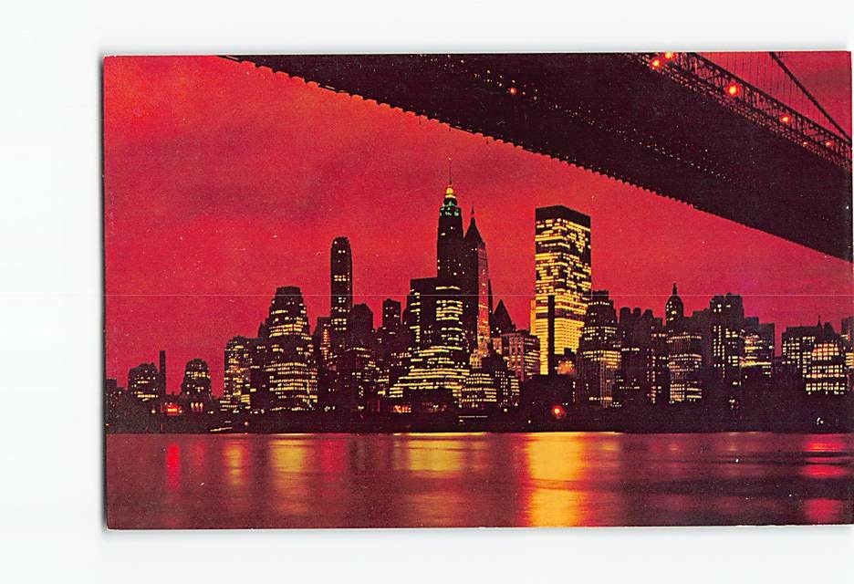 Postcard Night View Of Lower Manhattan New York USA
