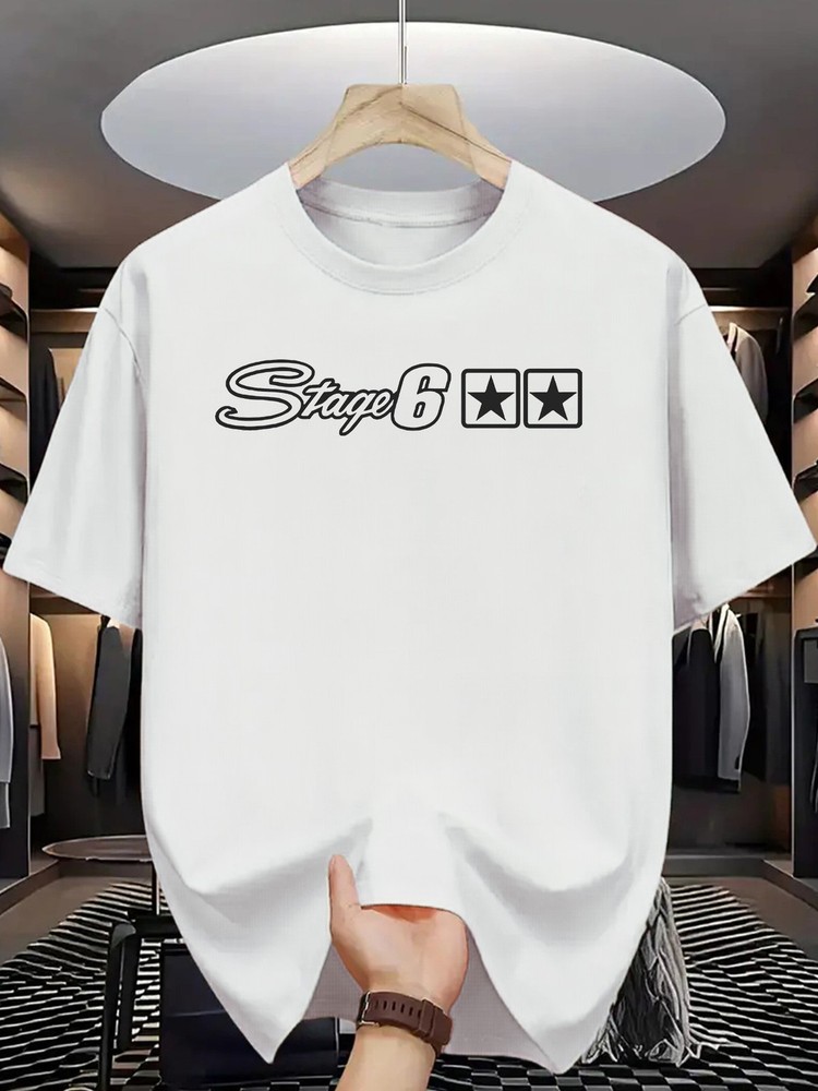 Men Short Sleeve T-Shirt Round Collar Comfortable Cotton Letter Print Tees S-5 ♪