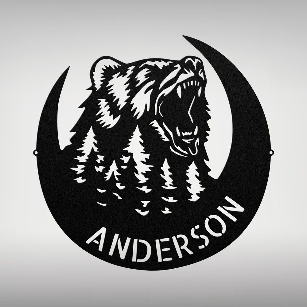 Personalized Roaring Bear Metal Sign Custom Home Cabin Decor Bear Lover Gifts