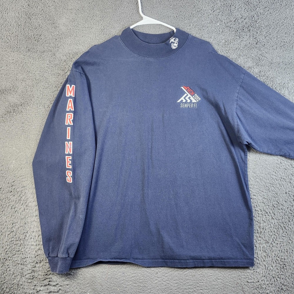 Marine Corps Marathon Shirt Mens XL Blue Long Sleeve Mock Neck Marines 2012
