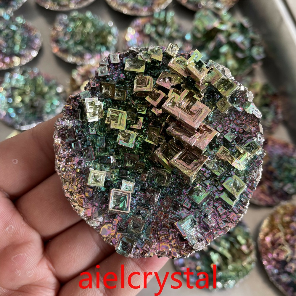 Rainbow Bismuth Geode with Quartz Crystal for Reiki Healing Mineral Specimen 1PC