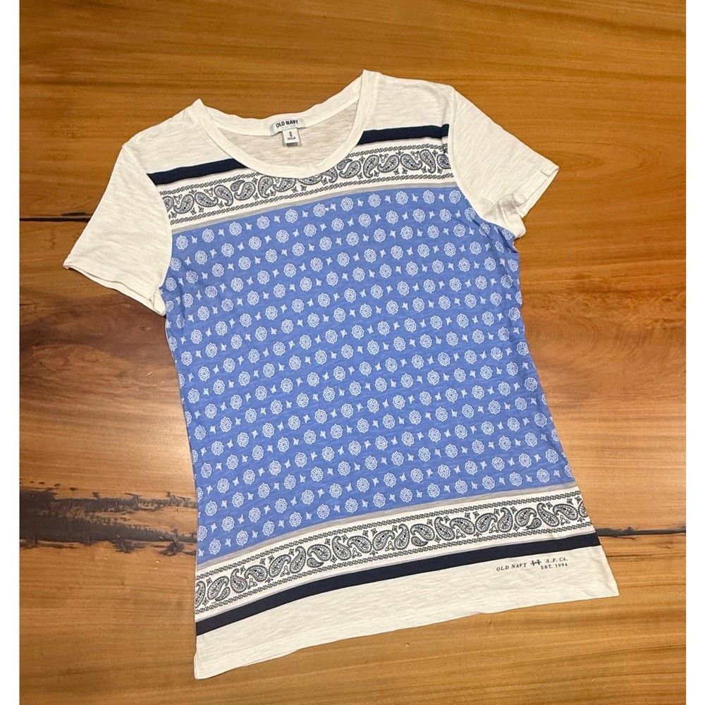 Old Navy White Blue Santorini Cotton Shirt M Medium
