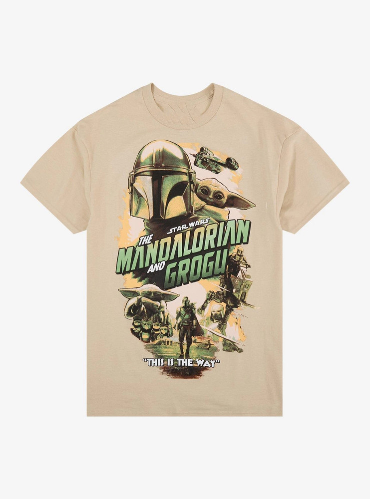 NEW!!Star Wars The Mandalorian and Grogu T-Shirt Art Sand Tan Men's Tee