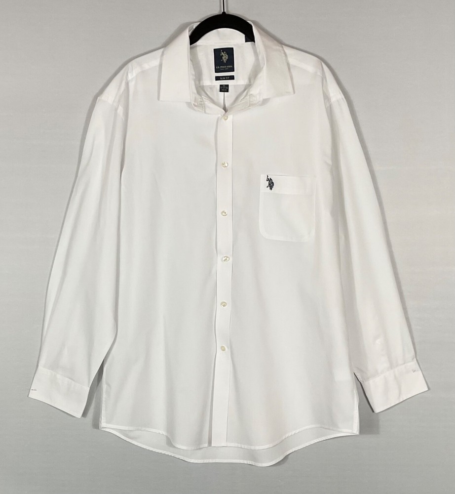 U.S. Polo Assn Shirt Mens XL 17-17.5 34/35 White Button Up Collared Long Sleeves