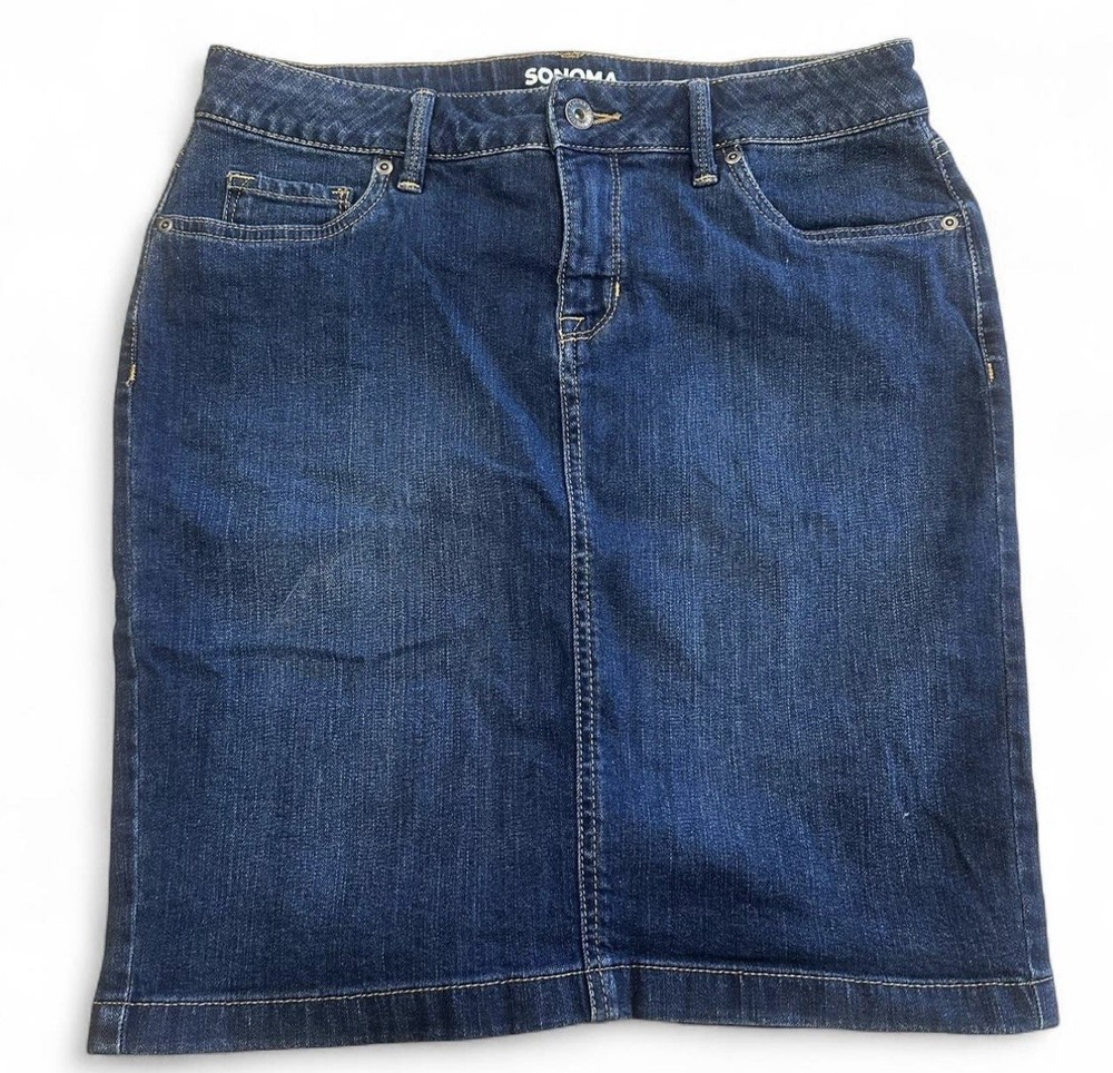 Sonoma Denim Skirt Sz 6 Side Slits Button Classic Modest Y2K Country Festival