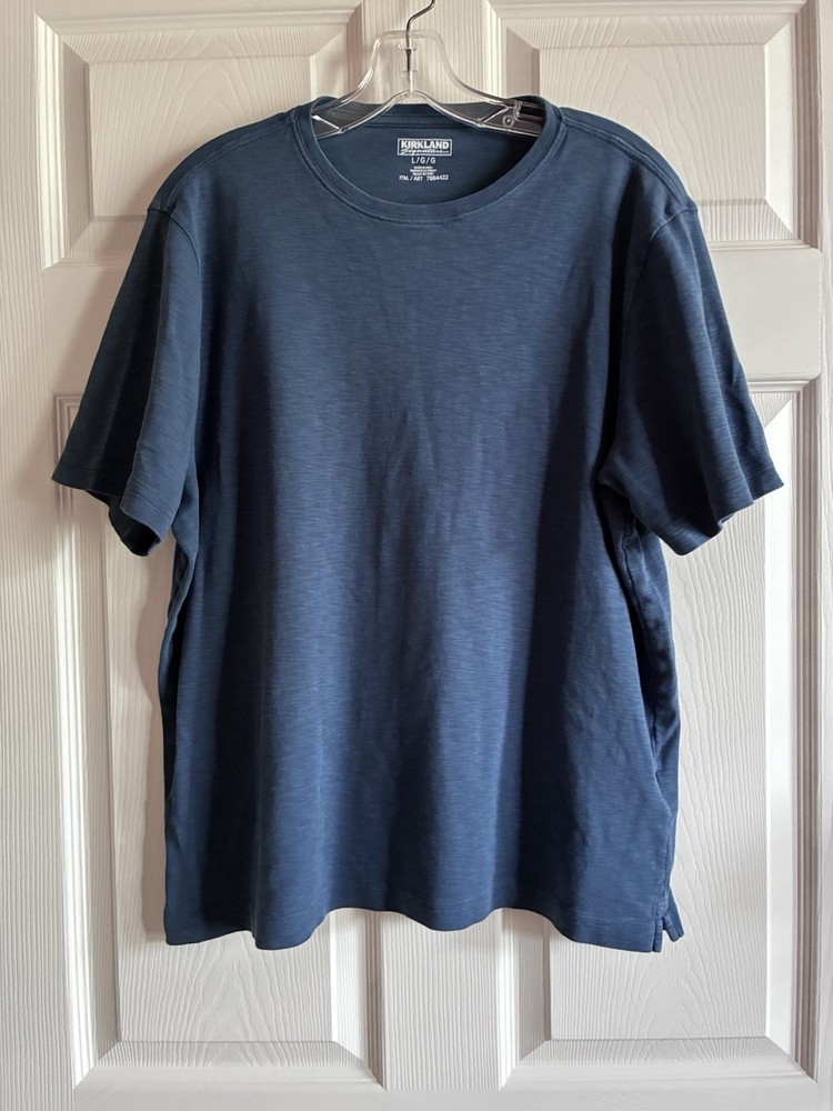 Kirkland Signature Mens Size Large Blue Cotton Short Sleeve Crew Neck T-Shirt
