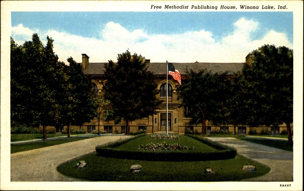 Free Methodist Publishing House ~ Winona Lake Indiana ~ 1940s linen postcard