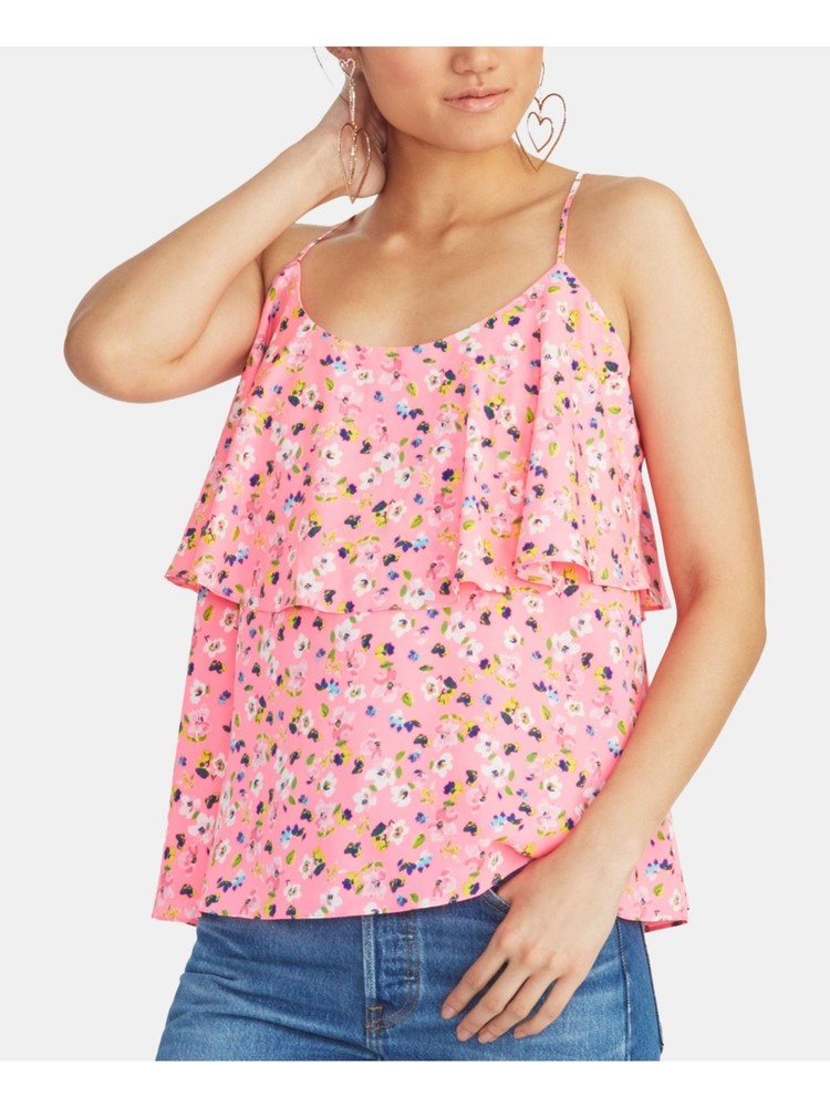 Rachel Roy Women's Pink Ruffled Spaghetti Strap Scoop Neck Tank Top in XS