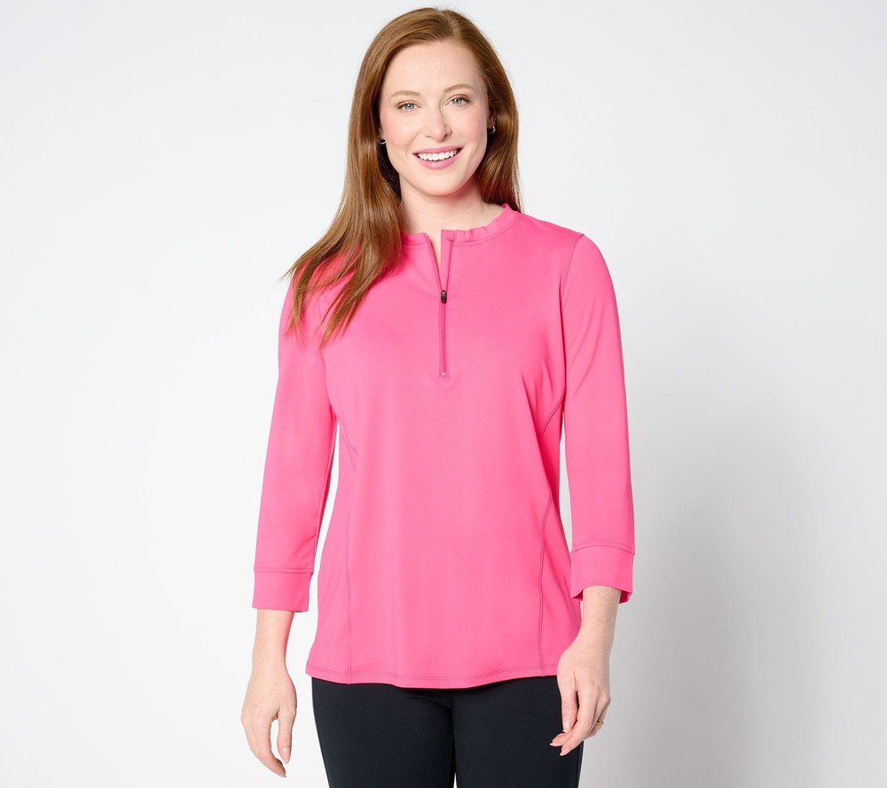 Cuddl Duds Women's Top Sz L Sunwear -Sleeve Half Zip Pink A637446