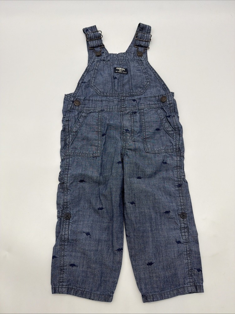 Oshkosh B’gosh Overalls Toddler Boys Sizr 2T Blue Dino Aop Pockets Logo.#45315