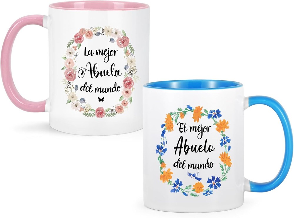 YHRJWN Coffee Mugs, Set of 2 - La Mejor Abuela Abuelo, Best Grandma Two Tone-image