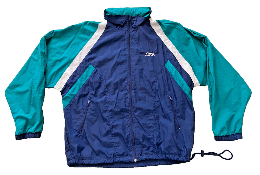 VTG 90's Bike Athletic Jacket Men's L Athletic Full Zip Windbreaker w Hood Y2K