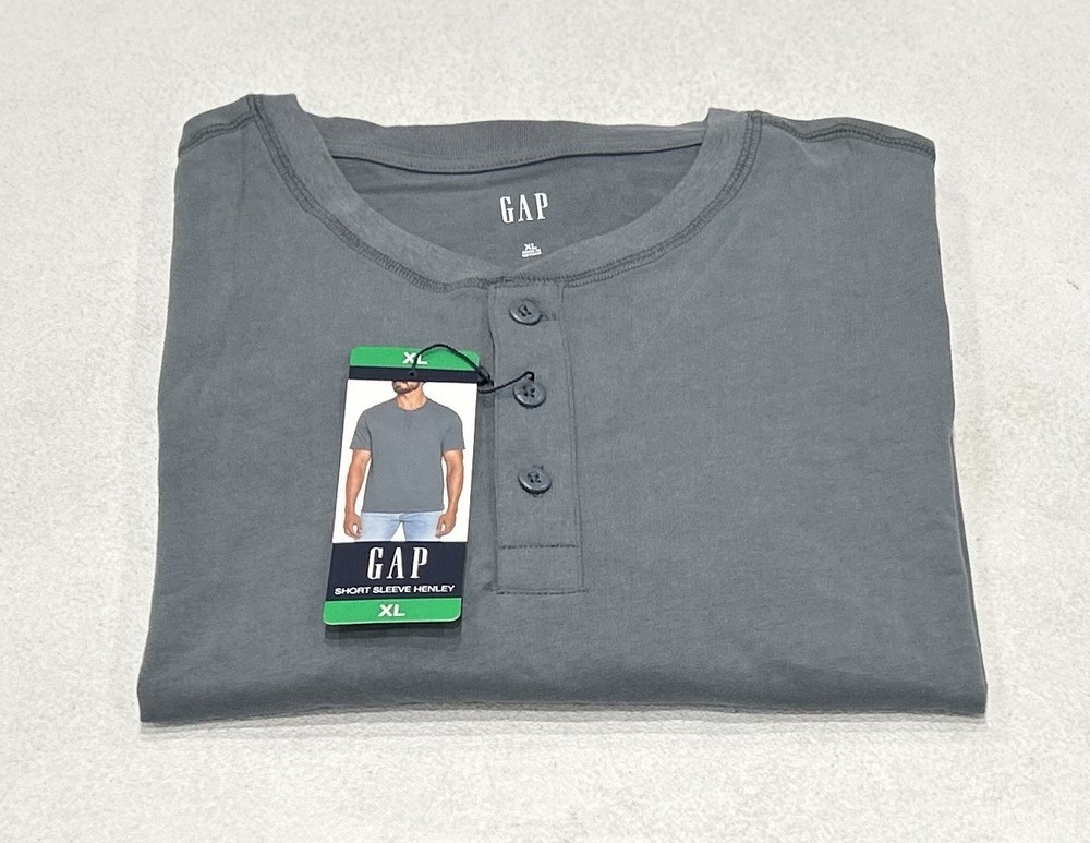 GAP Men’s Short Sleeve Henley Tee, Blue (Gray), Size XL