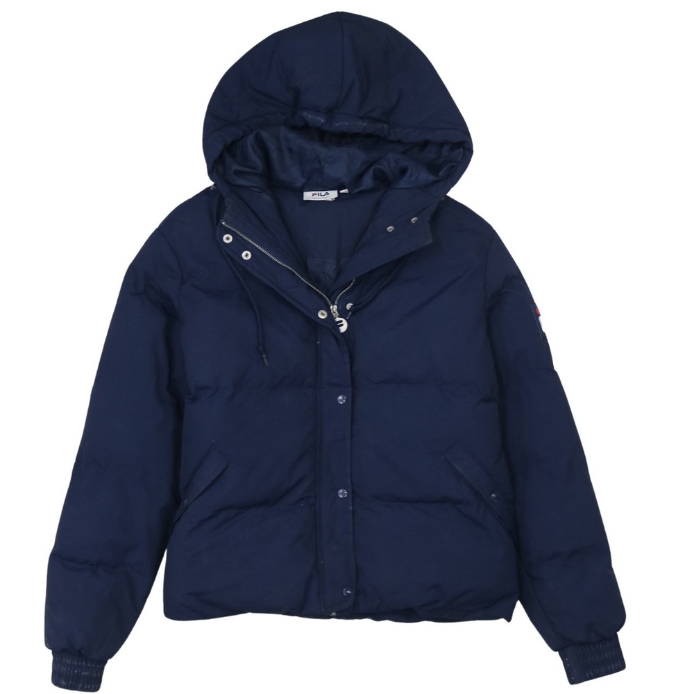 Fila Mens Puffer Jacket Navy Blue Quilted Hooded Insulated Full Zip Logo XS