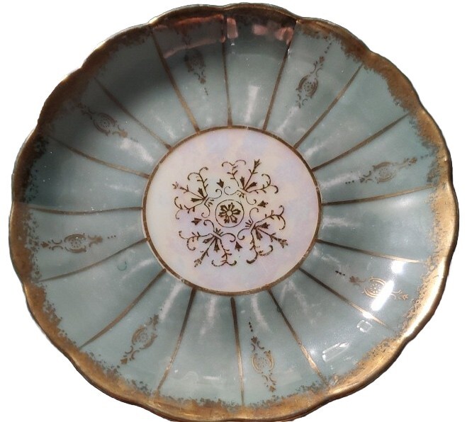 Royal Sealy China Tea Saucer Japan Green And Gold Edging Vintage Replacement pce