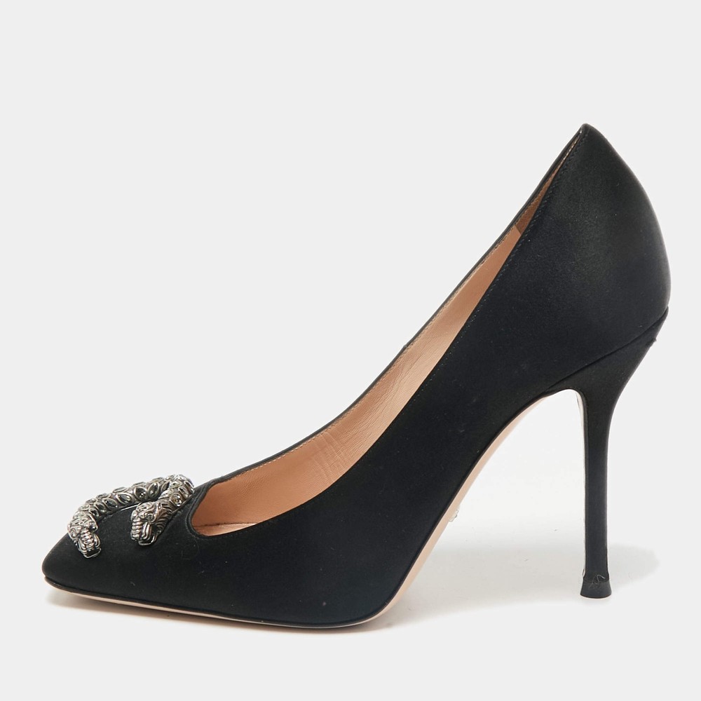 Gucci Black Satin Dionysus Crystals Pumps Size 385