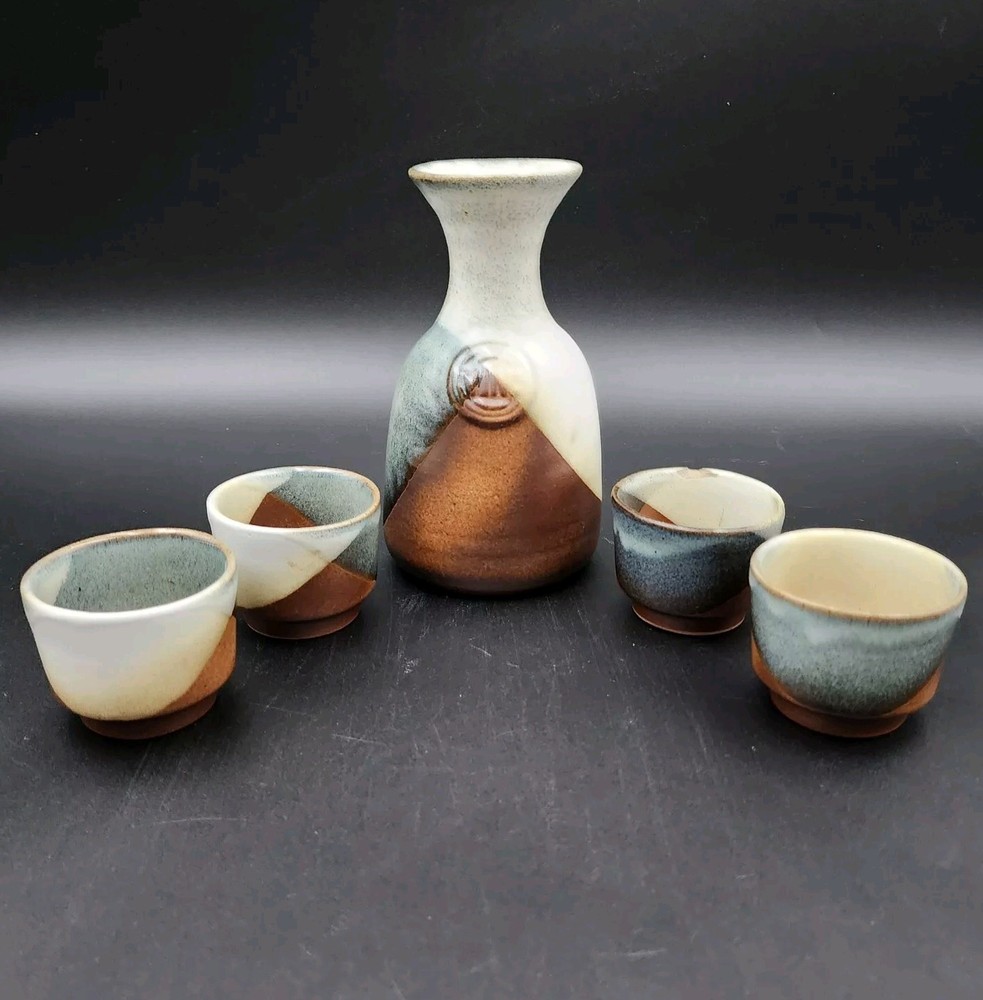 Pottery Craft USA Wine Decanter & 4 Cups Glasses Robert Maxwell Vino Carafe