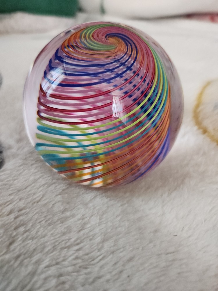 Paul Harrie 3in  Rainbow Striped Paperweight..with Original Lable