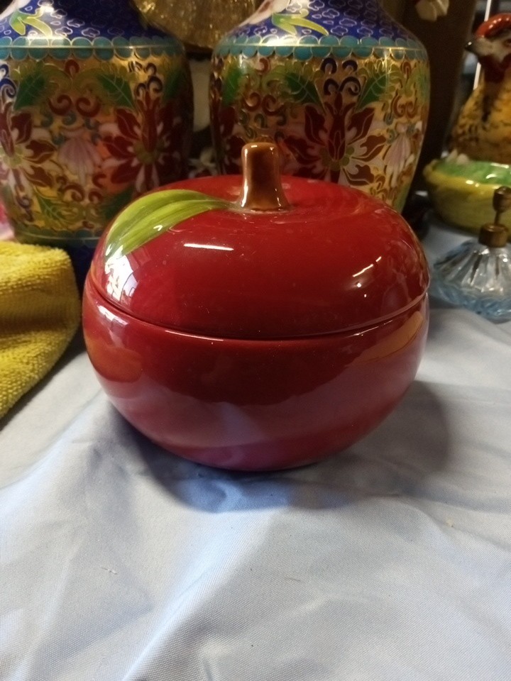 Vintage Ceramic Red Apple Cookie Jar