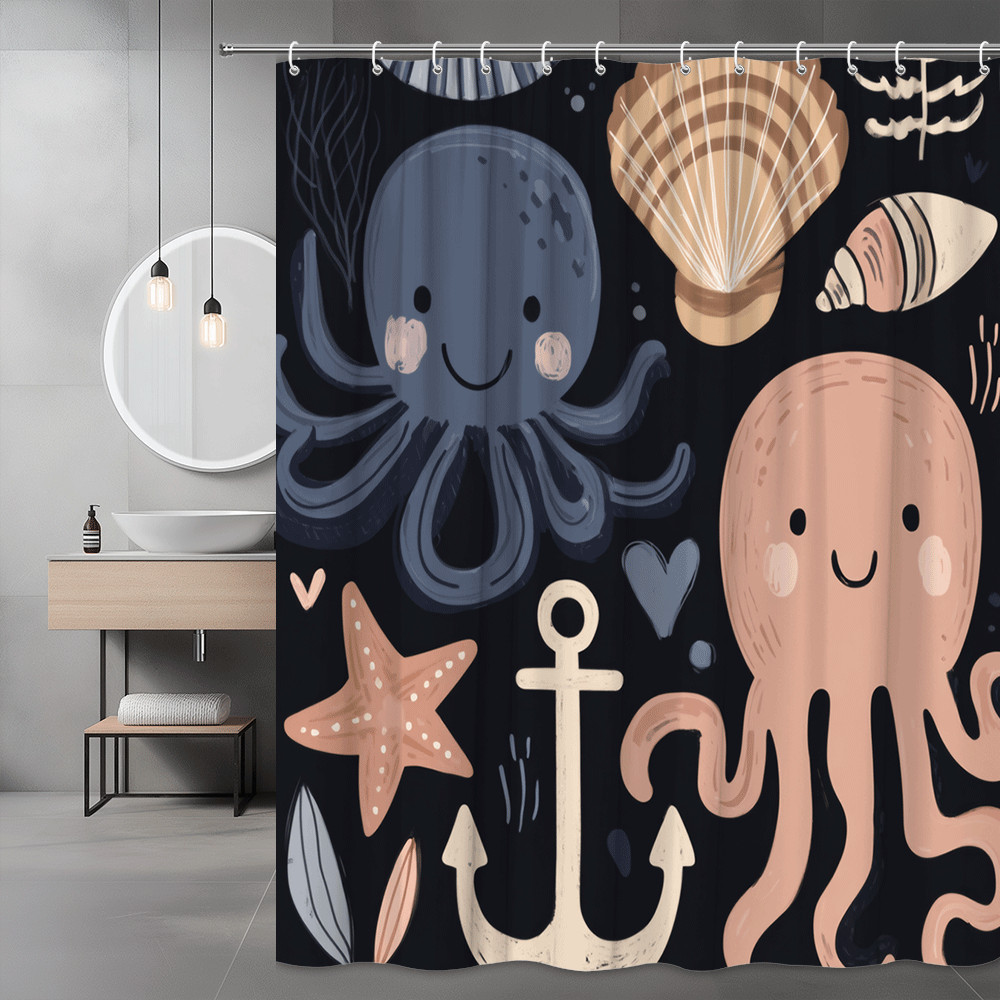 Cute Octopus and Sea Life Shower Curtain, Ocean Print