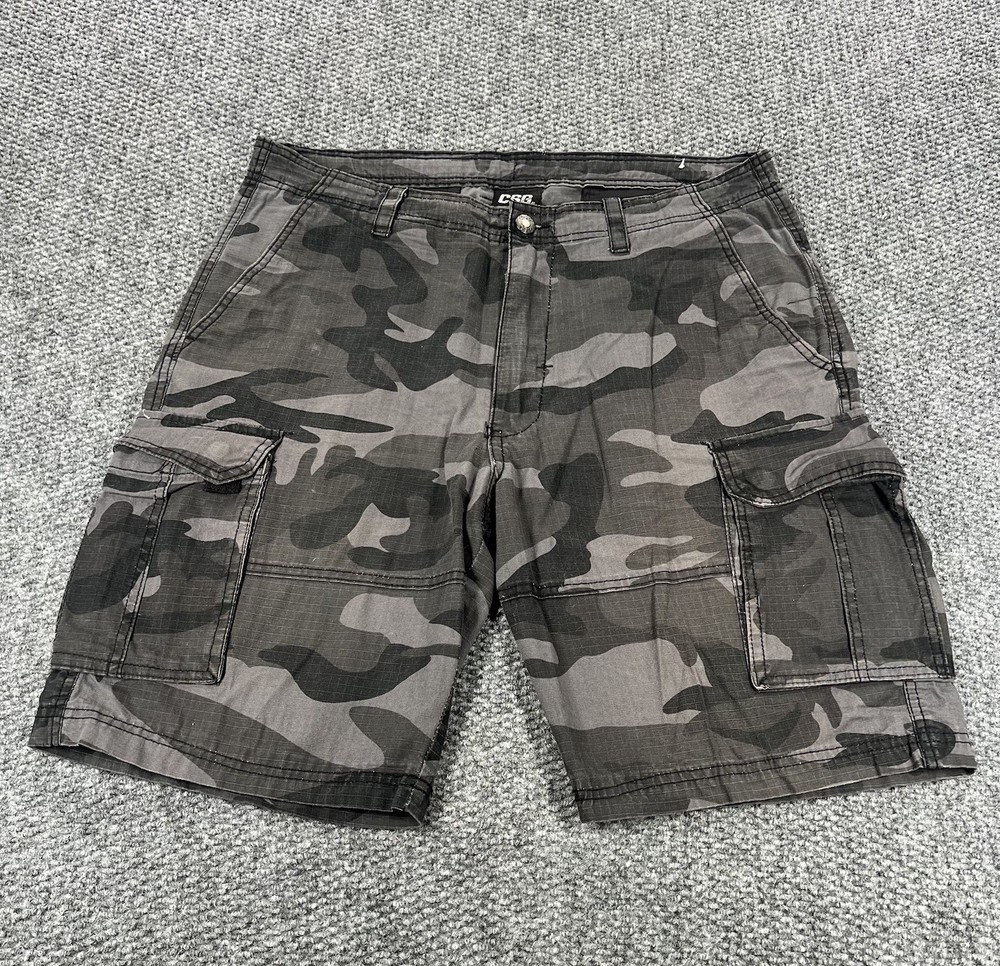 CSG Champs Camo Cargo Shorts Mens 36 Gray Military Army Camouflage Work Utility