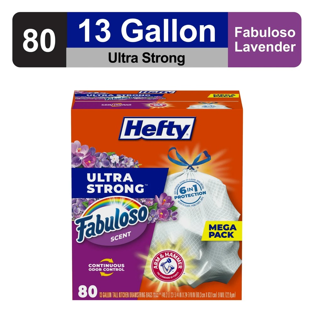 Bolsas de basura de cocina altas ultra fuertes fuertes NUEVAS aroma fabuloso 13 galones 80 unidades