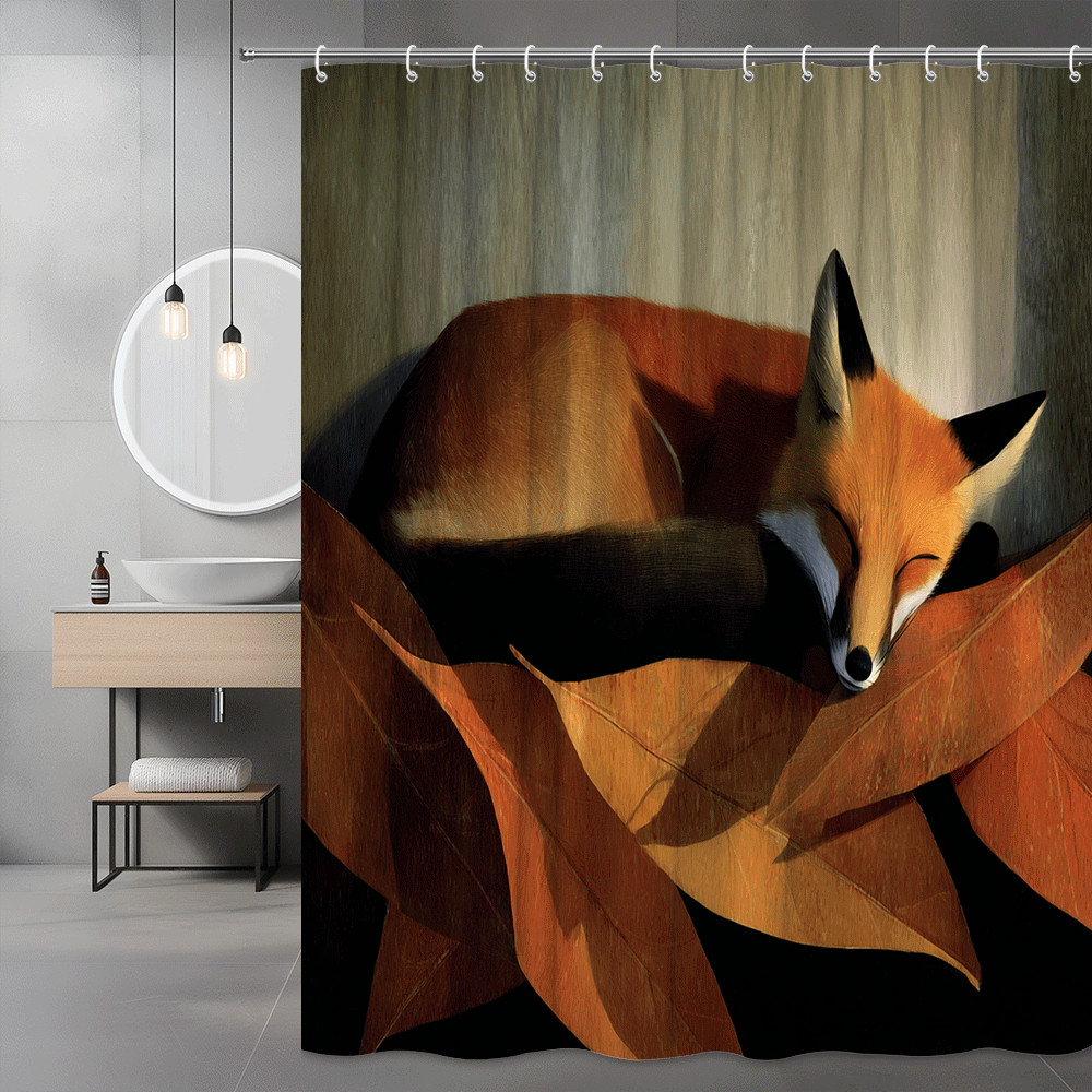 Fox Sleeping Shower Curtain Autumn Forest Animal Print