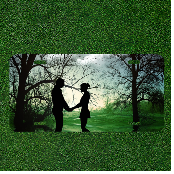 Custom Personalized License Plate Auto Tag With Couple Holding Hands By View