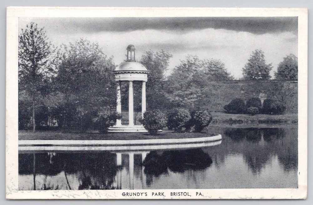 Grundy's Park Bristol PA Photo-Tone Postcard Gazebo Pond Nichols Photo Service