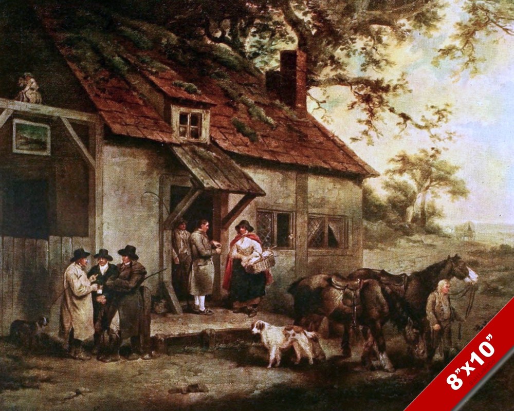 THE FOX INN ENGLISH LANDSCAPE ART PAINTING REAL CANVAS PRINT