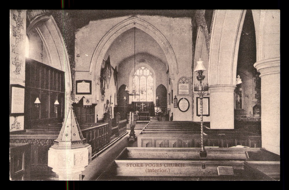 Stoke Poges Church Interior View England Stone Royal B&W UNP Postcard