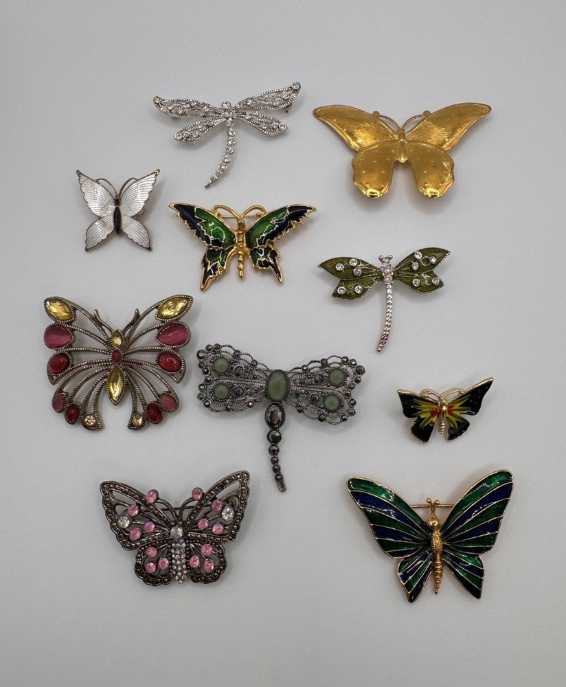 Vintage Butterfly Dragonfly Moth Brooch Lot 10 LC Gerrys Enamel Rhinestone