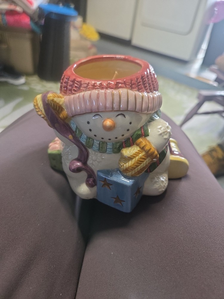Fitz and Floyd Frosty Folks Snowman Filled Candle Cup NEW UNUSED CHRISTMAS