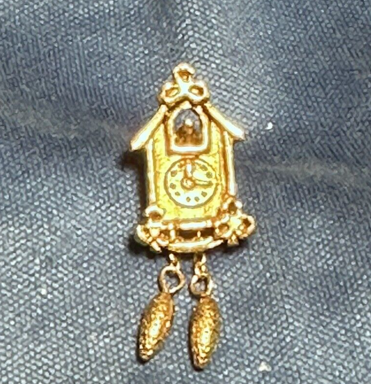 Avon Small Gold Tone Openwork Cuckoo Clock Lapel Pin Tie Tac 1.35 Inch
