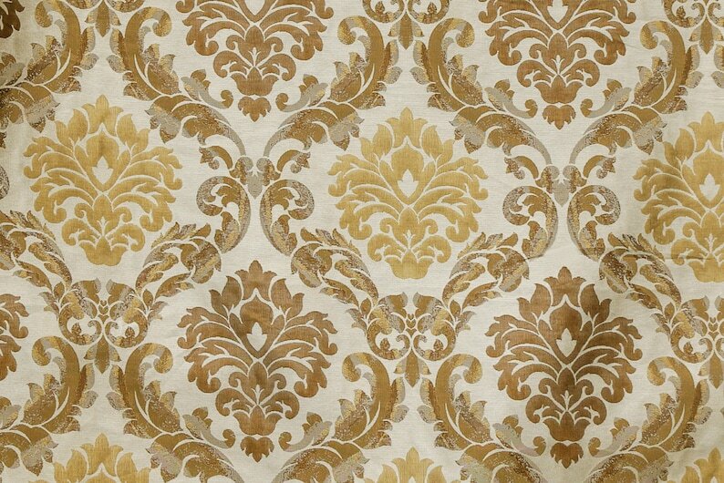 Gold & Beige Damask Upholstery Fabric By The Yard, 48 inch width Jacquard Weave