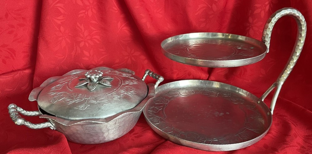 Hand Forged Aluminum Serving Pieces Everlast 2 Tier Tray, Covered Dish