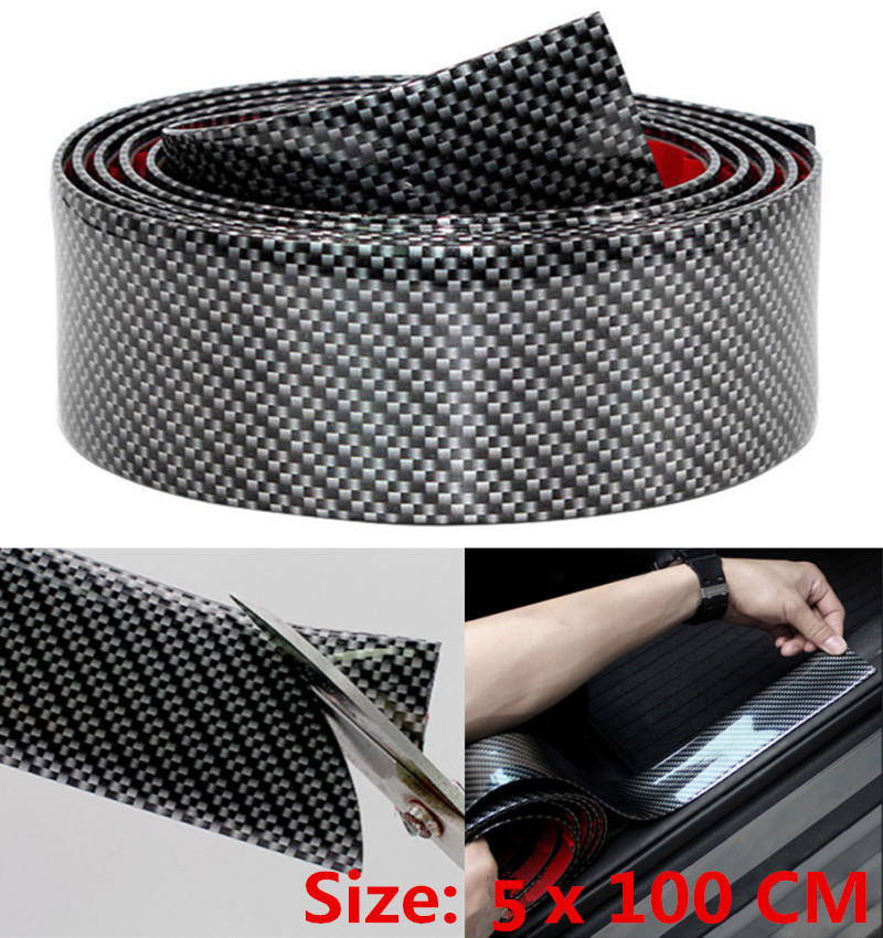 +Carbon Fiber Style Car Scuff Plate Door Sill Cover Panel Step Protector Sticker
