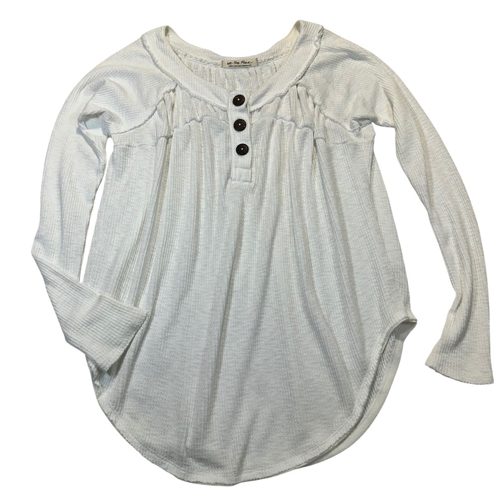 We The Free Henley Top Womens Large White Thermal Waffle Knit Boho Relaxed