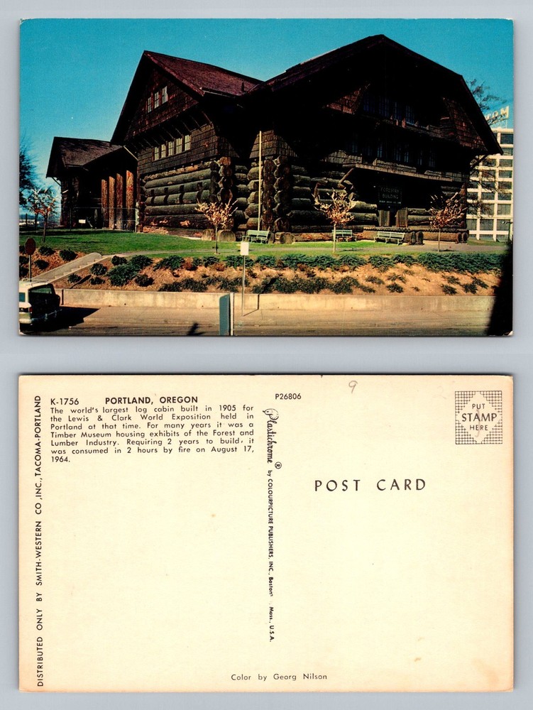Portland, OR-Oregon, Forestry Log Cabin Lewis Clark Expo Vintage Postcard