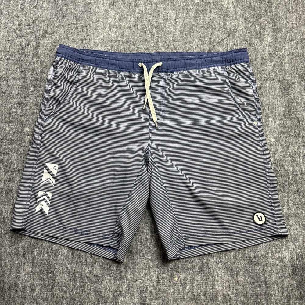 Vuori Kore Shorts Men’s M Blue Stripe Athletic Lined Drawstring Stretch